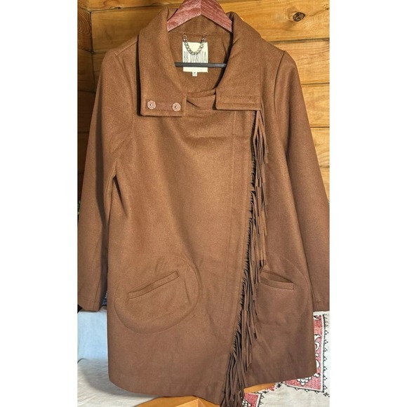 BB Dakota Fringe Jacket Woman's SZ M Brown‎ Western Faux Suede Rodeo - Picture 3 of 14